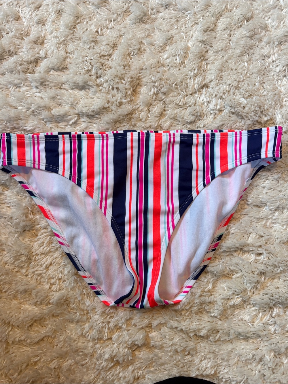 cabana by crown & ivy Navy, Pink , Coral Vertical Stripe Bikini Bottom